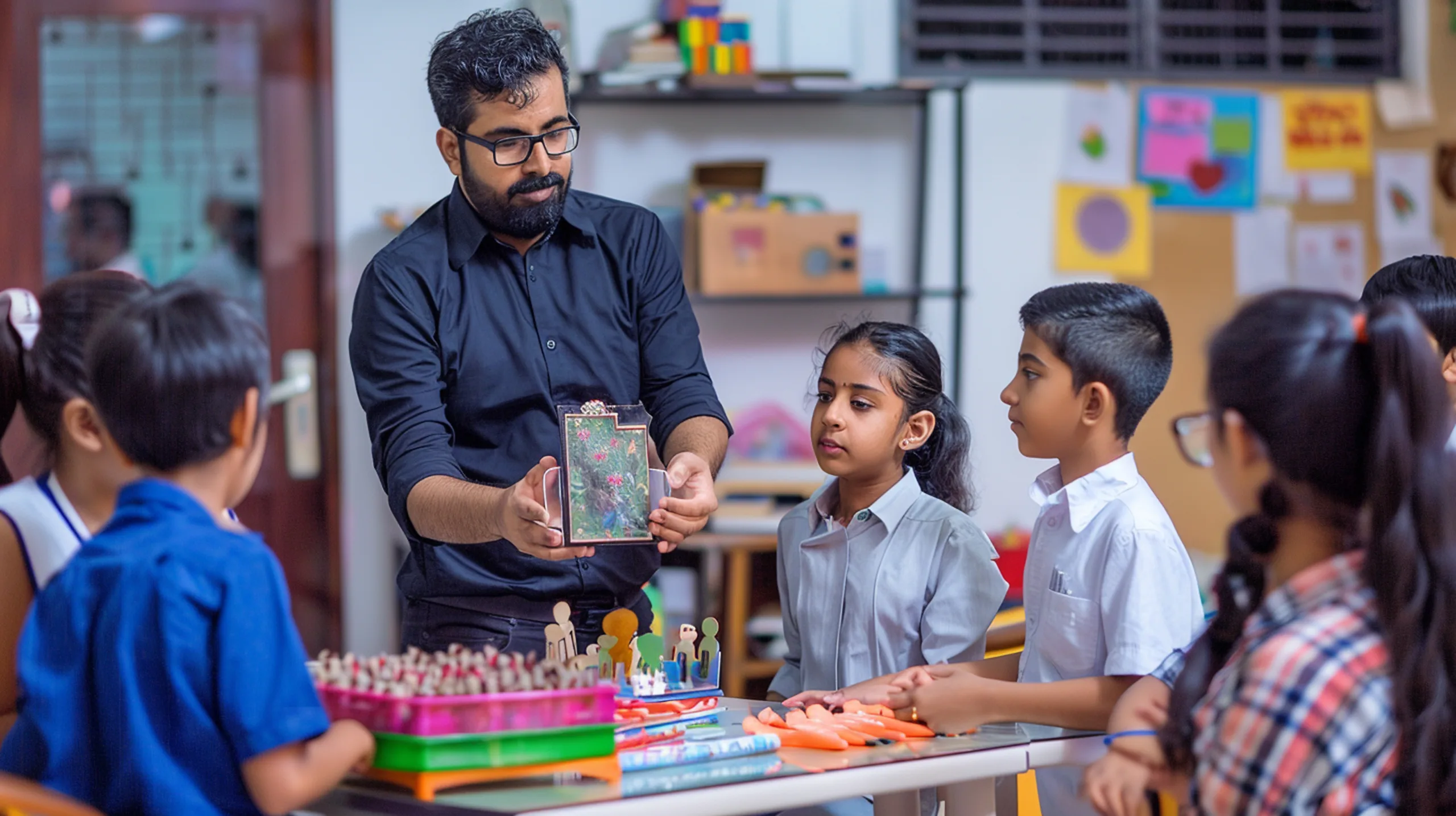 man-black-shirt-is-teaching-children-about-game-play
