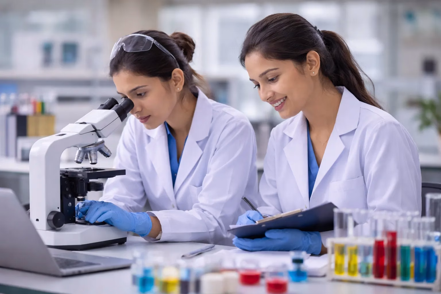 Two scientists working in laboratory
